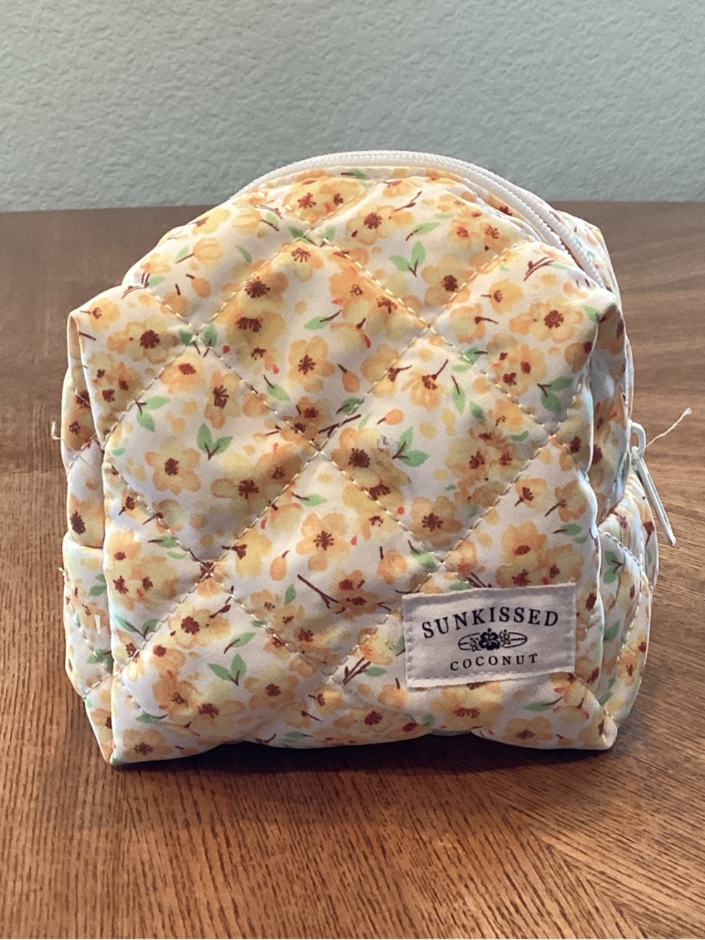 Sunkissed Coconut Yellow Floral Quilted Cosmetic Pouch